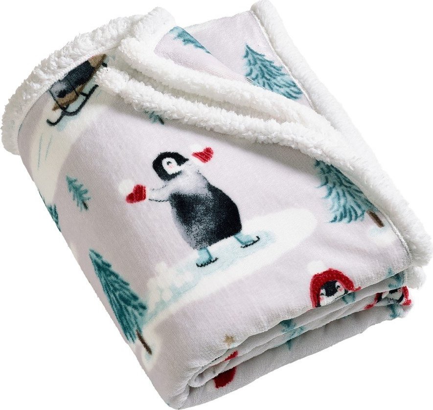 Bílá deka s vánočním motivem 170x130 cm Christmas Sherpa Penguins – Catherine Lansfield Catherine Lansfield