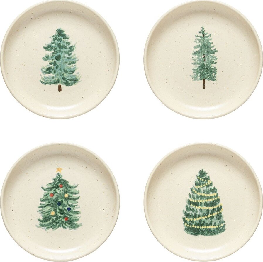 Krémové dezertní talíře v sadě 4 ks s vánočním motivem z kameniny ø 16 cm Pacifica Christmas Tree – Casafina Casafina