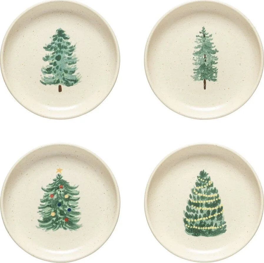 Dezertní talíře v sadě 4 ks s vánočním motivem z kameniny ø Pacifica Christmas Tree – Casafina