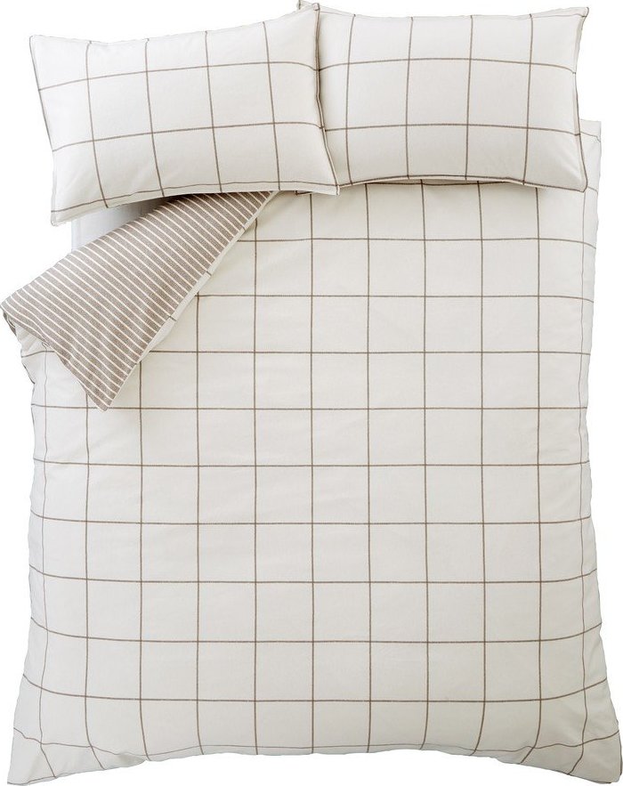 Krémové/taupe flanelové povlečení na jednolůžko 135x200 cm Brushed Regal Check – Bianca Bianca