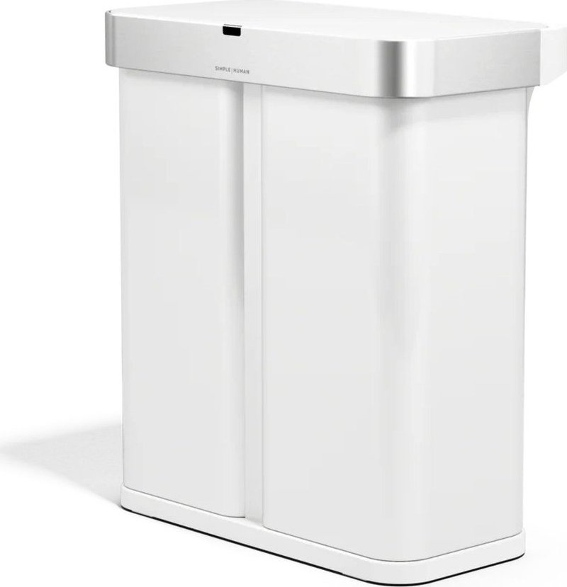 Matně bílý ocelový odpadkový koš 34+24 l na tříděný odpad/bezdotykový Dual Sensor – simplehuman Simplehuman