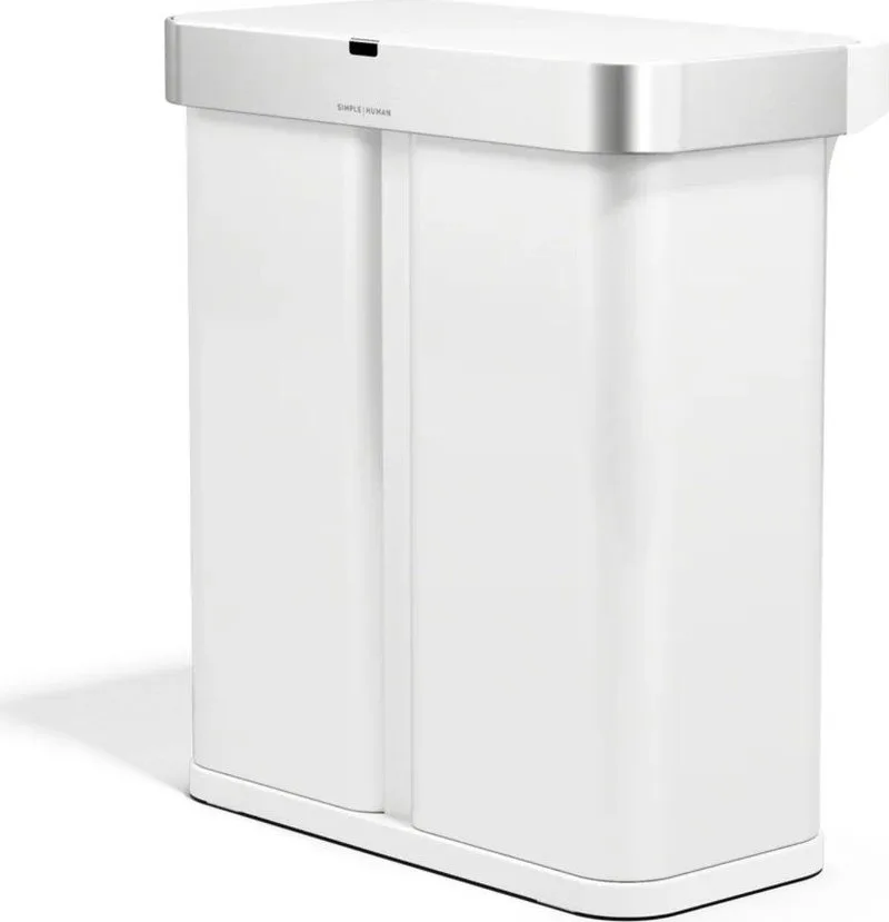 Matně bílý ocelový odpadkový koš 34+24 l na tříděný odpad/bezdotykový Dual Sensor – simplehuman