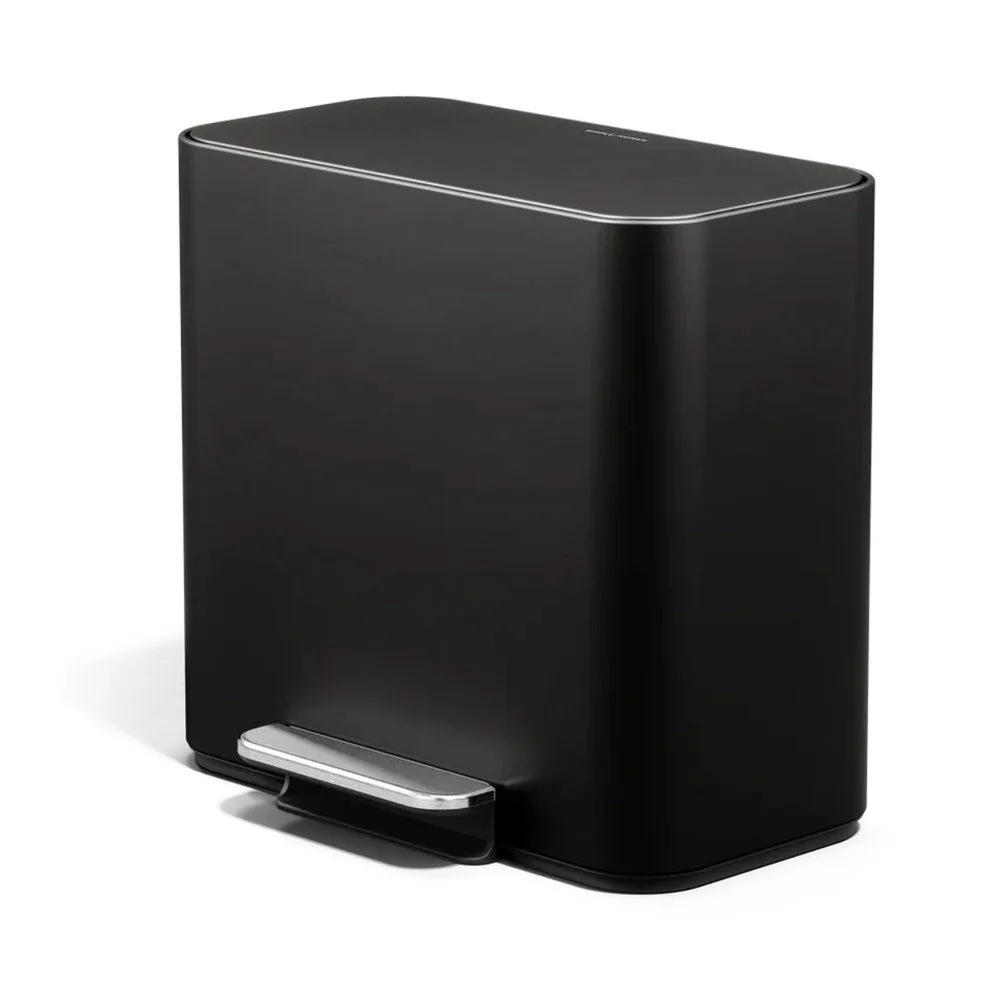 Matně černý ocelový odpadkový koš na tříděný odpad/nášlapný 15 l Dual Mini – simplehuman
