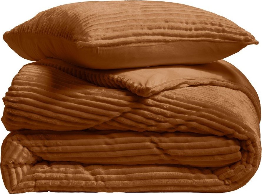 Světle hnědé 3dílné flanelové povlečení na dvoulůžko/prodloužené 240x220 cm Veloutea – douceur d'intérieur Douceur d intérieur