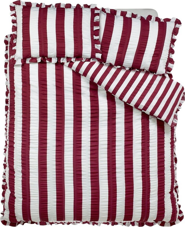 Tmavě fialové povlečení na dvoulůžko 220x230 cm Seersucker Frill Stripe – Catherine Lansfield Catherine Lansfield