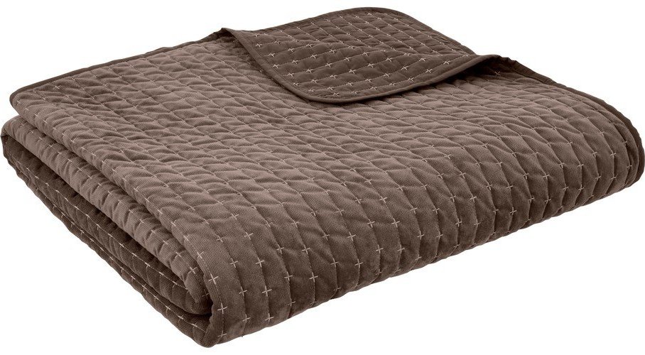Tmavě hnědý sametový prošívaný přehoz 240x260 cm Attica Velvet – Bianca Bianca